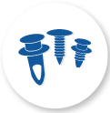 blue and white plastic fastener icon